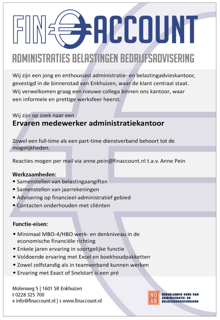 vacature FIN ACCOUNT