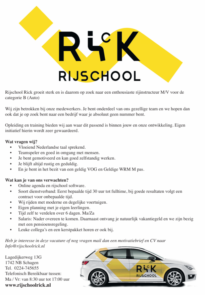 Rick Rijschool vacature