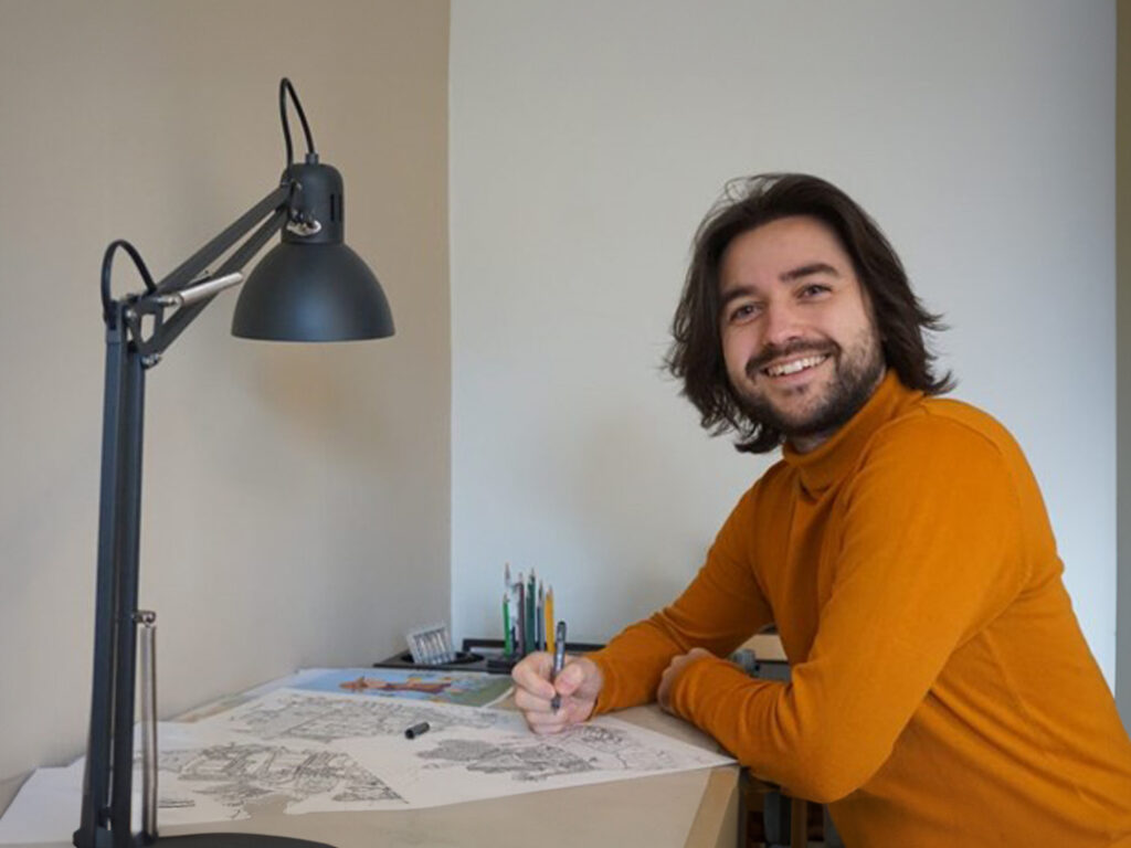 illustrator pepijn janzen aan het werk met de zuiderzeemuseum kleurplaat