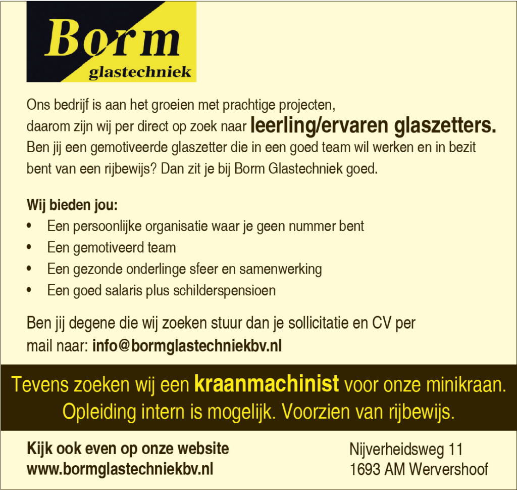 Borm Glastechniek vacature