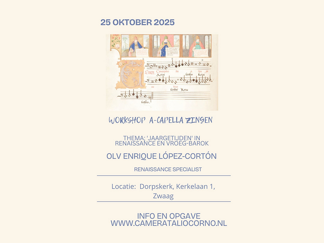 Op zaterdag 25 oktober 2025 om 13.00 uur organiseert vocaal ensemble Camerata Liocorno een bijzondere workshop a capella zang!